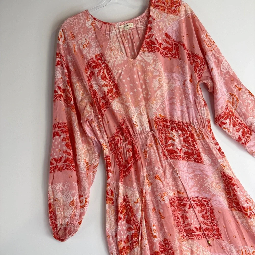 Roller Rabbit Maxi Dress Womens Size M Pink Red Patchwork Bandana Boho Tiered - Picture 3 of 13